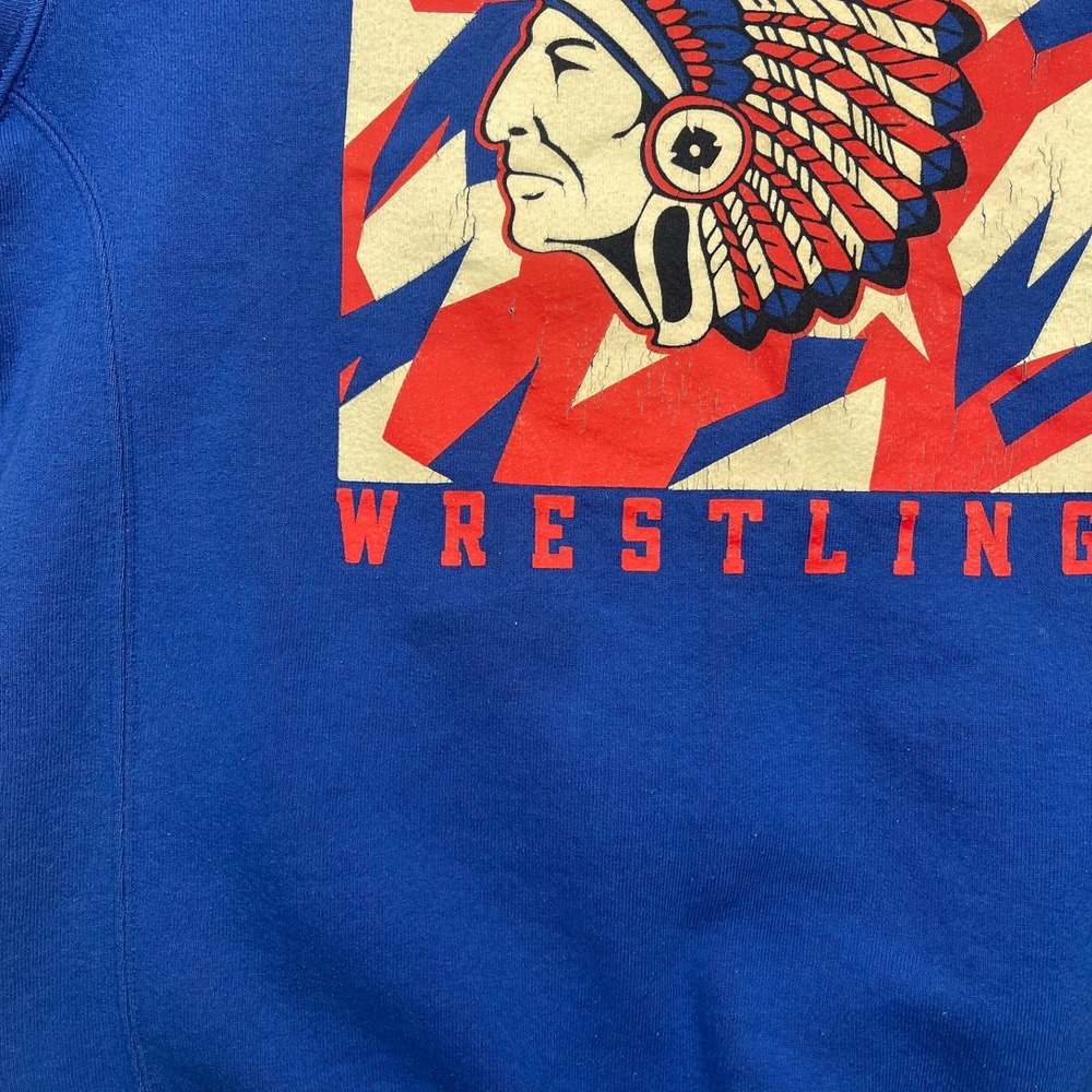 Russell Athletic Wrestling Sweatshirt Mens M Blue‎ Graphic Chief Logo Pullover - Picture 7 of 7